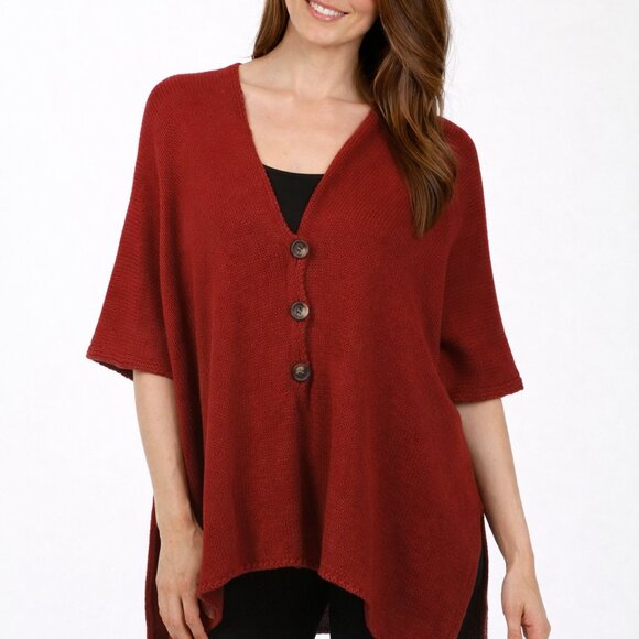 New M. Rena Solid Buttoned Poncho. One Size - Picture 2 of 2